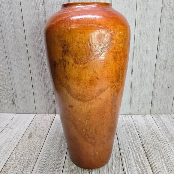 Vintage Handmade Wooden Vase 10" Tall Home Decor Boho Glossy Finish Gift - Picture 4 of 10